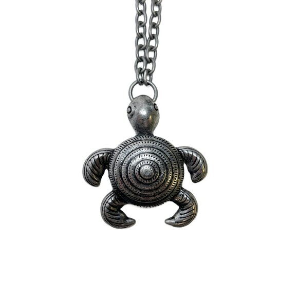Halcyon Trends Handmade Jewelry - Sea Turtle Pendant Necklace Matte Antique Silver Tone